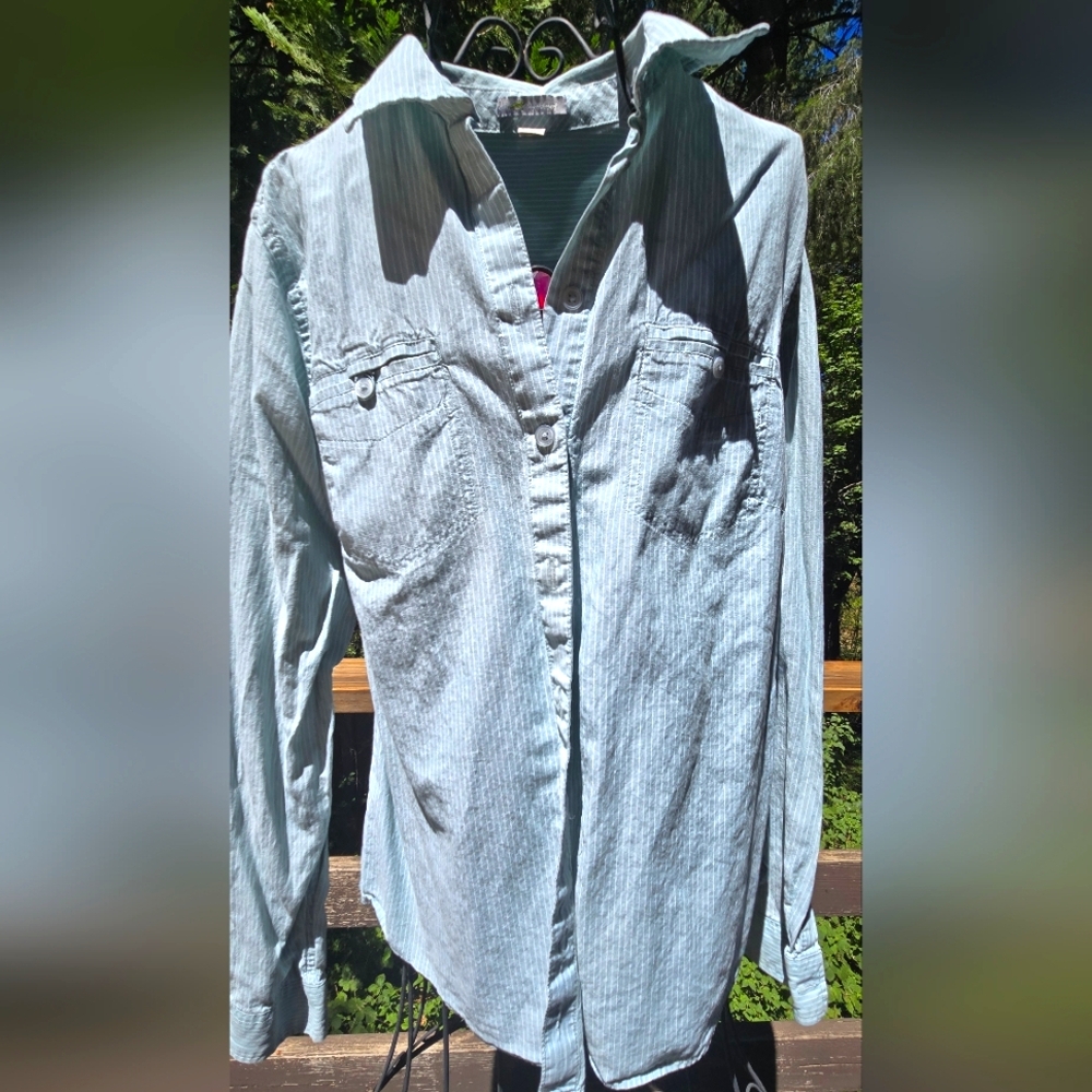 Horny Toad Striped Light Mint Button Down Structured Shirt SzM - Picture 1 of 11